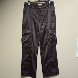 Love, Fire Black Satin Cargo Pants